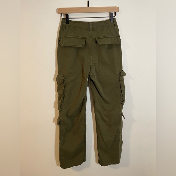 Bershka Cargo Pants Wide Leg Drawstring Olive Green Size 4 Utility Y2K - Picture 4 of 8